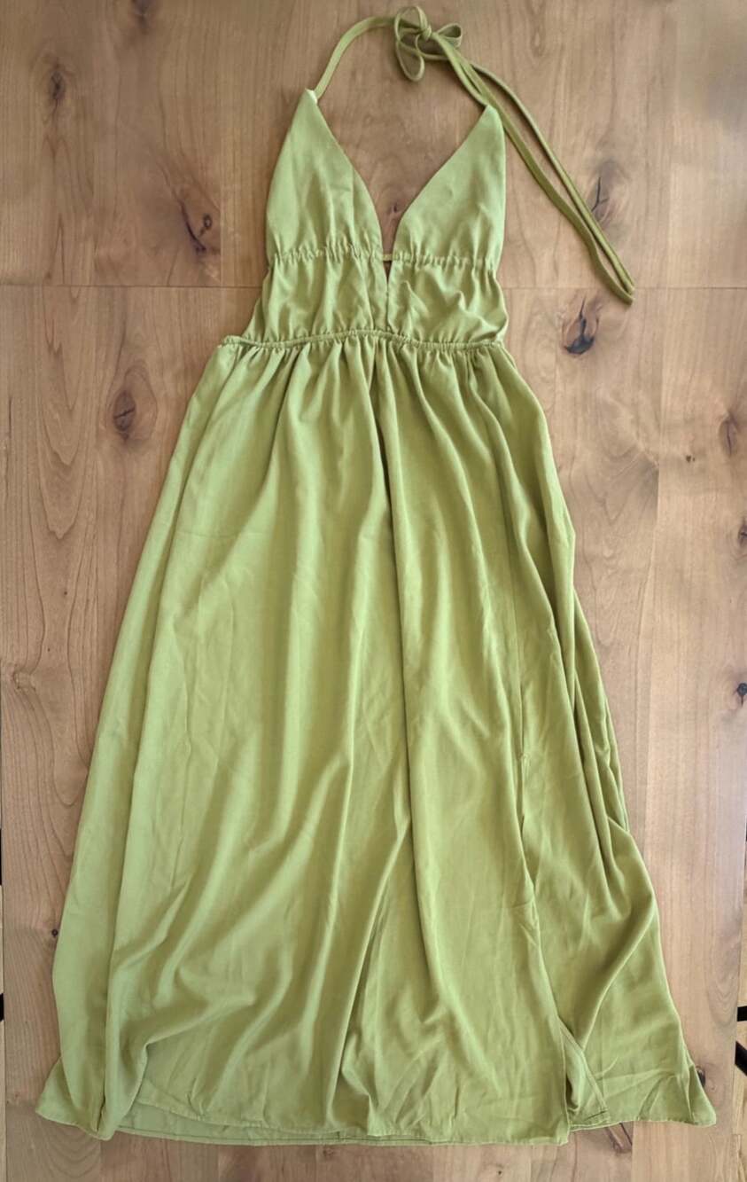 Shein Halter Maxi Dress Size L Olive Green V-Neck Backless